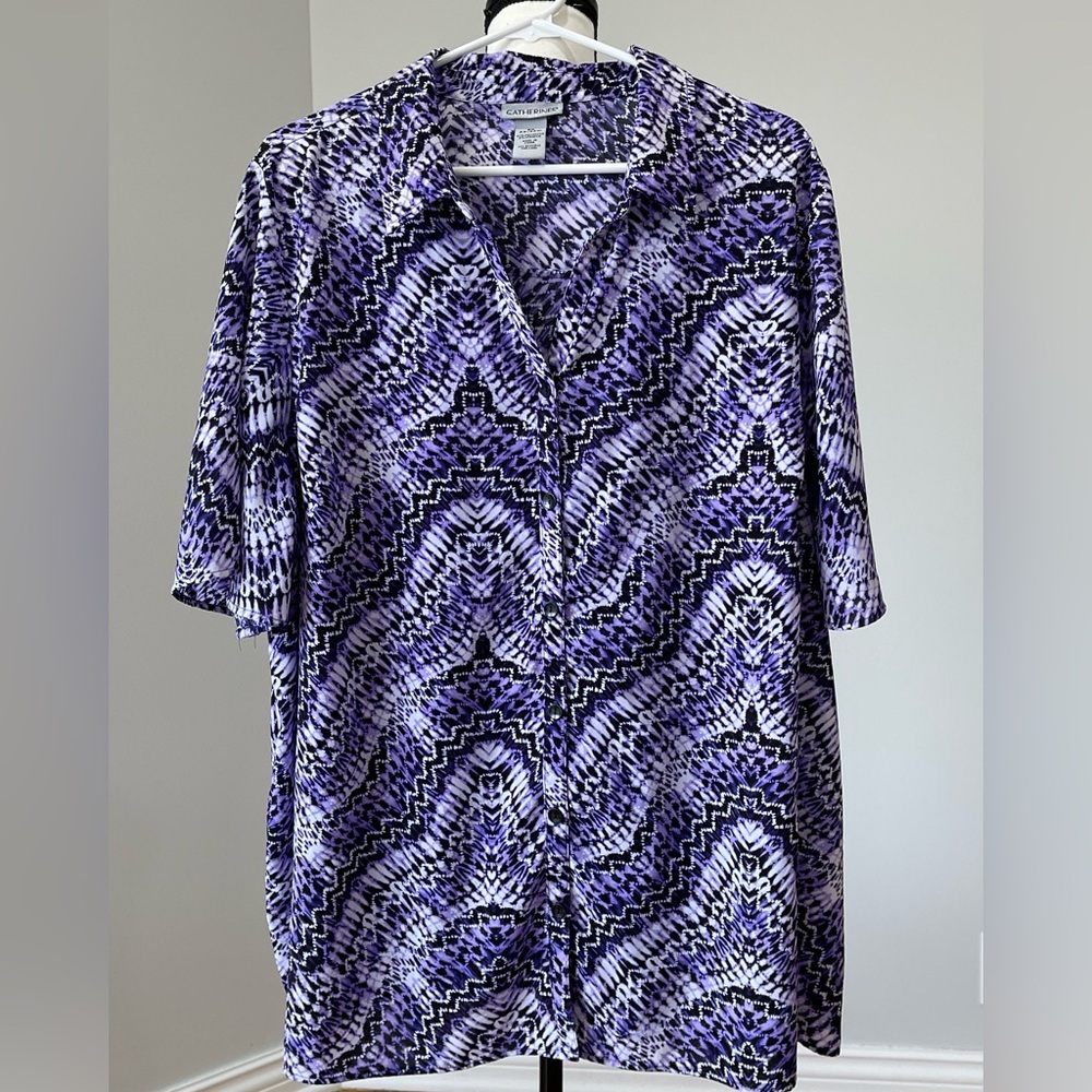 Catherine's plus size 2X purple short sleeve top office casual modest mature